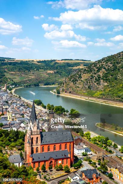 germany, rhineland-palatinate, middle rhine valley, oberwesel and church of our lady, middle rhine - rhine river stock pictures, royalty-free photos & images