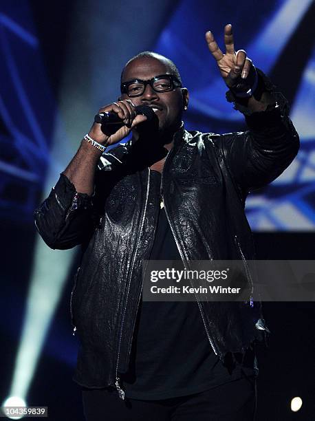 Musician Randy Jackson appears onstage at a press conference to officially announce the season 10 "American Idol" judges panel at The Forum on...