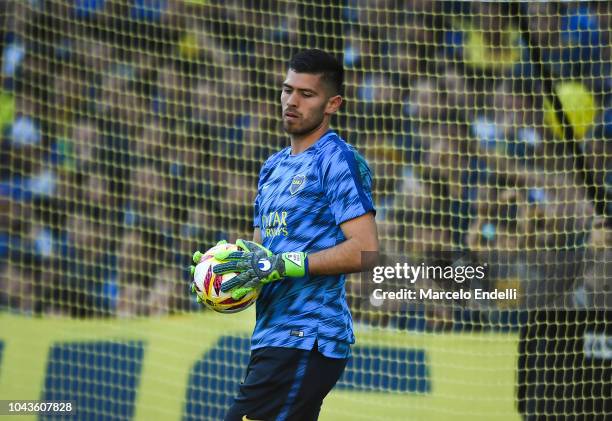 Agustin Rossi goalkeeper of Boca Juniors looks on during a warm up before a match between Boca Juniors and River Plate as part of Superliga 2018/19...