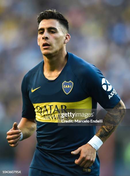 Cristian Pavon of Boca Juniors looks on during a match between Boca Juniors and River Plate as part of Superliga 2018/19 at Estadio Alberto J....