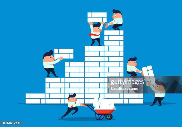business team building stairs - brick stock illustrations