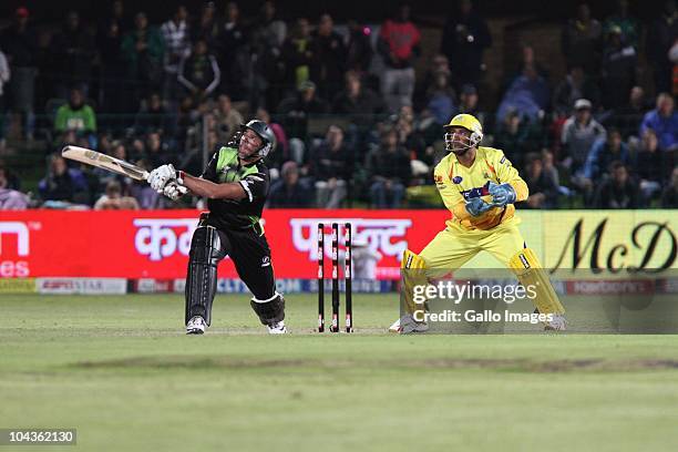 Nicky Boje during the Airtel Champions League Twenty20 match between Chevrolet Warriors and Chennai Super Kings at Axxess DSL St Georges Park on...