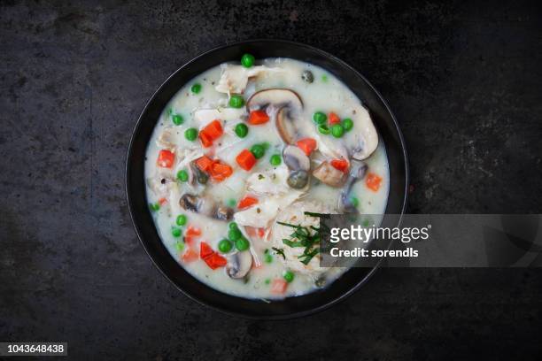 creamy chicken and mushroom soup - chicken stew stock pictures, royalty-free photos & images