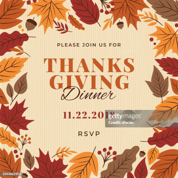 ilustrações de stock, clip art, desenhos animados e ícones de thanksgiving dinner invitation template - happy thanksgiving banner