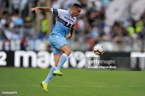 Adam Marusic of SS Lazio in action during the Serie A match between SS Lazio and Genoa CFC at Stadio Olimpico on September 23, 2018 in Rome, Italy.