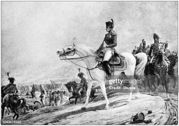 stockillustraties, clipart, cartoons en iconen met antieke schilderij illustratie: napoleon in waterloo - battle of waterloo