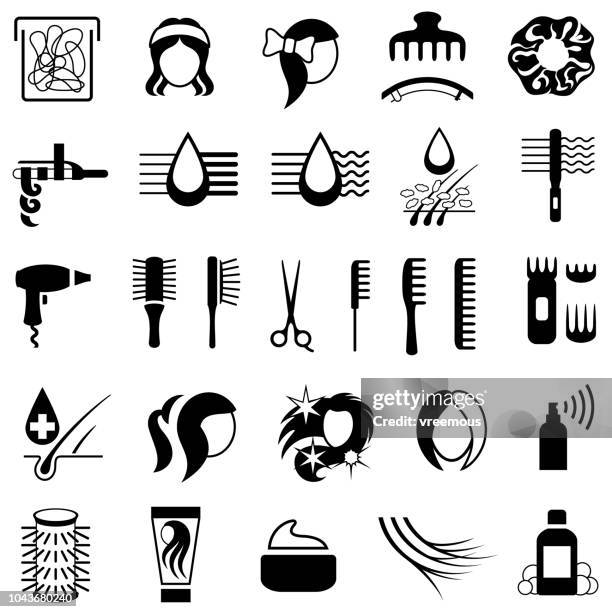 hair care and styling products icons - beauty salon stock illustrations