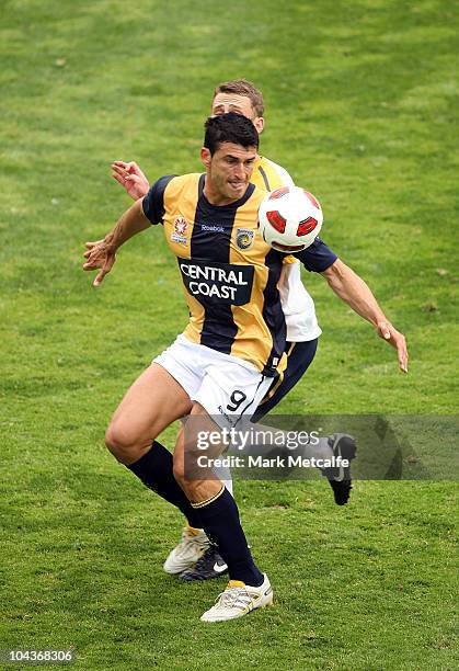 Nik Mrdja of the Mariners controls the ball during the friendly match between the Young Socceroos and the Central Coast Mariners at Bluetongue...