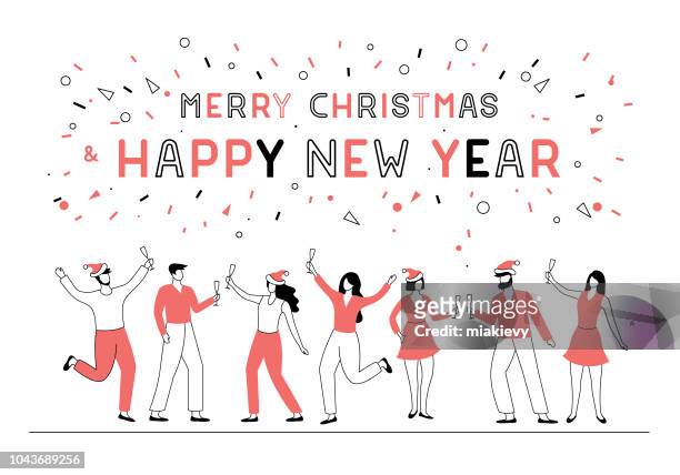 stockillustraties, clipart, cartoons en iconen met nieuwjaar partij mensen - 2018 new year vector