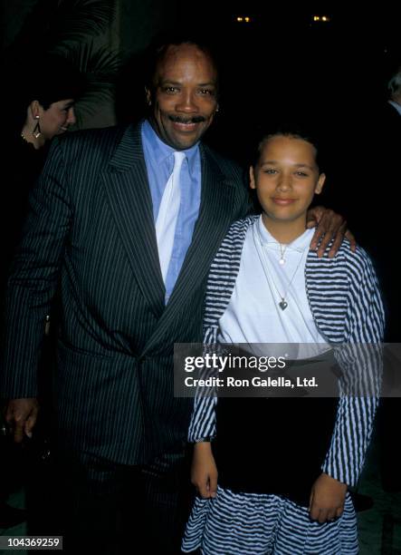 Producer Quincy Jones and daughter Rashida Jones attend American Soviet Film Initiative Gala on April 8, 1988 at the Bel Age Hotel in Hollywood,...