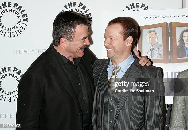 Actors Tom Selleck and Donnie Wahlberg attend the "Blue Bloods" screening at The Paley Center for Media on September 22, 2010 in New York City.