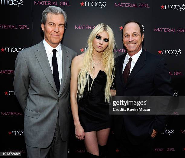 Macy's Chairman, President and CEO Terry Lundgren, Taylor Momsen and CEO of Iconix Brand Group, Inc. Neil Cole attend the launch of "Material Girl"...