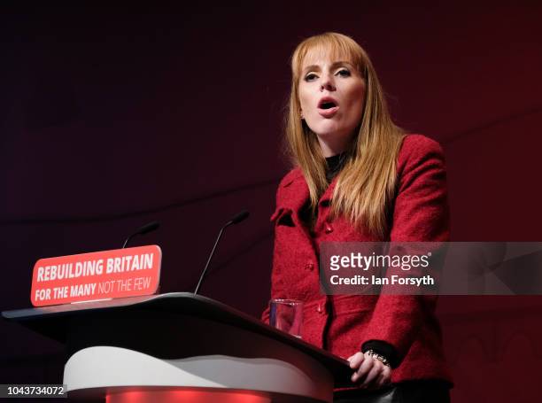 Angela Rayner, Shadow Secretary of State for Education addresses delegates on day two of the Labour Party Conference on September 24, 2018 in...