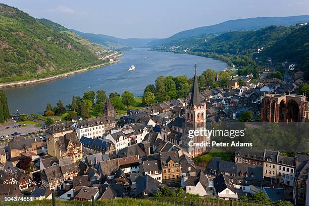 view over bacharach & river rhine, germany - bacharach stock pictures, royalty-free photos & images