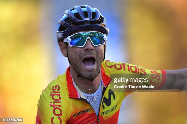 Arrival / Alejandro Valverde of Spain Celebration / during the Men Elite Road Race a 258,5km race from Kufstein to Innsbruck 582m at the 91st UCI...