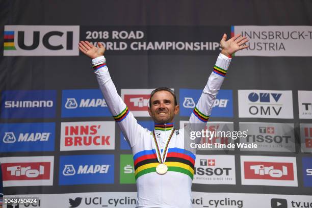 Podium / Alejandro Valverde of Spain Gold Medal / Celebration / during the Men Elite Road Race a 258,5km race from Kufstein to Innsbruck 582m at the...