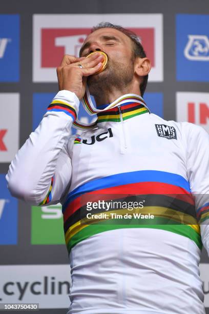 Podium / Alejandro Valverde of Spain Gold Medal / Celebration / during the Men Elite Road Race a 258,5km race from Kufstein to Innsbruck 582m at the...