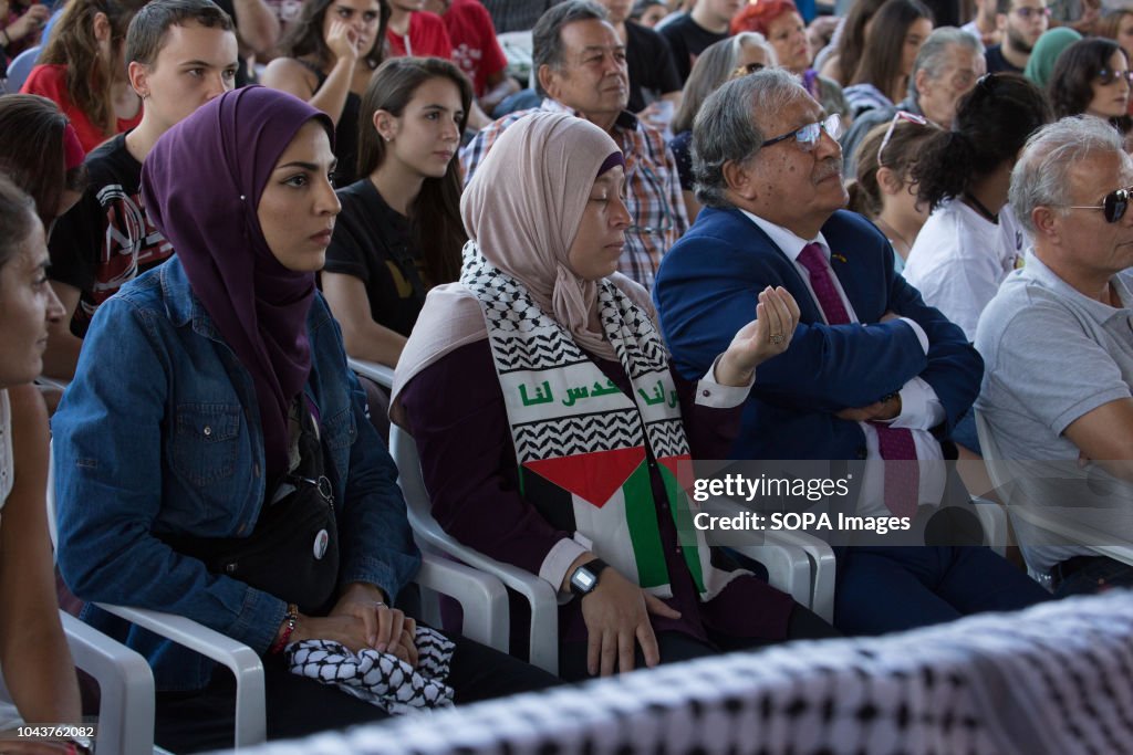 The Ambassador of Palestine Musa Amer Odeh seen sitting...