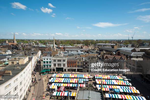 Aerial view of Market Square and surrounding area Cambridge, England.