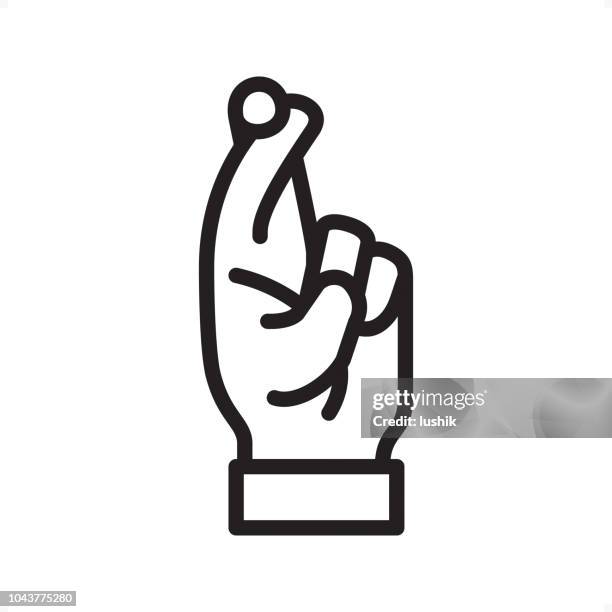 fingers crossed - outline icon - pixel perfect - fingers crossed stock illustrations