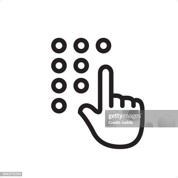 hand entering passcode - outline icon - pixel perfect - pin entry stock illustrations