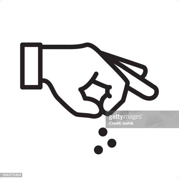 hand sprinkling - outline icon - pixel perfect - minced stock illustrations