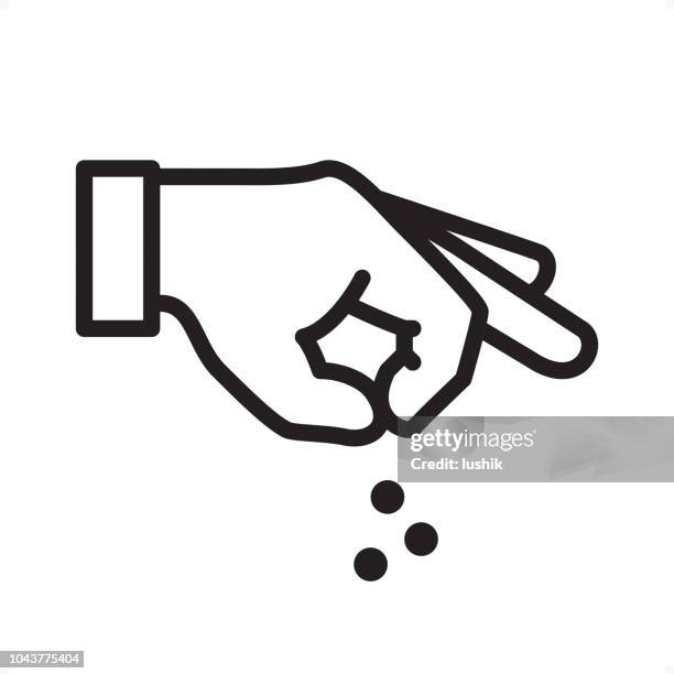 hand sprinkling - outline icon - pixel perfect - salt seasoning stock illustrations