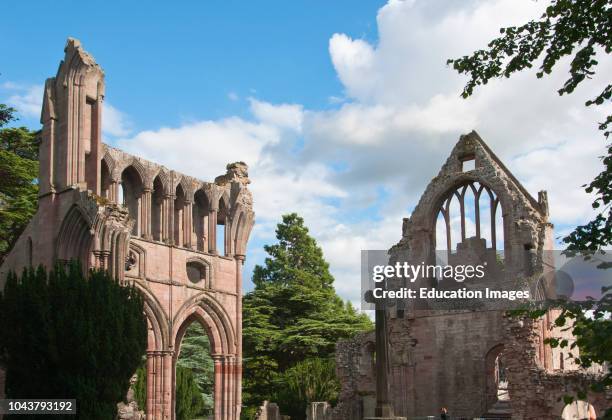 The ruined medieval architecture of Dryburgh Abbey in the Scottish borders, Dryburgh, Scotland.