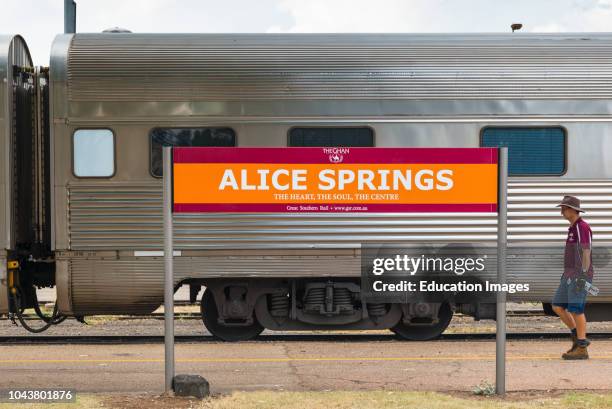 The famed Ghan train at Alice Springs railway station Central Australia.