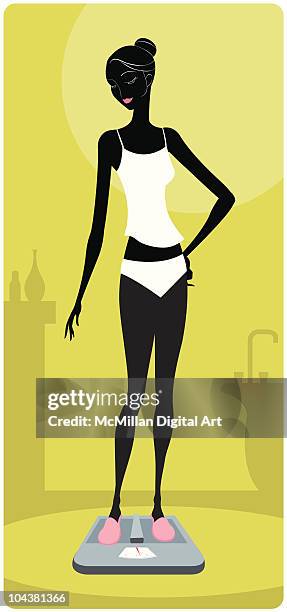 woman standing on scale - woman in spaghetti straps stock illustrations