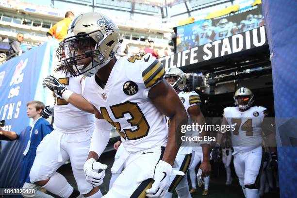 Marcus Williams of the New Orleans Saints takes the field before the game against the New York Giants at MetLife Stadium on September 30, 2018 in...