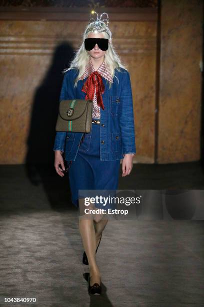 Model walks the runway at the Gucci show during Paris Fashion Week Spring/Summer 2019 on September 24, 2018 in Paris, France.