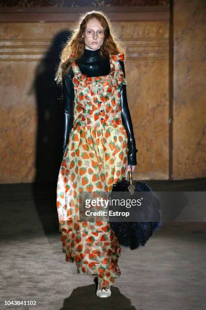 Model walks the runway at the Gucci show during Paris Fashion Week Spring/Summer 2019 on September 24, 2018 in Paris, France.