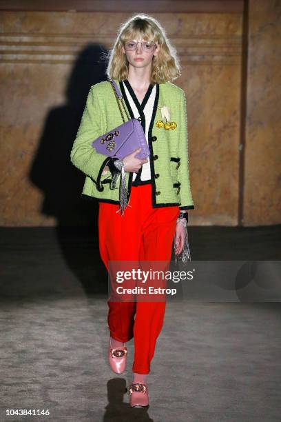 Model walks the runway at the Gucci show during Paris Fashion Week Spring/Summer 2019 on September 24, 2018 in Paris, France.