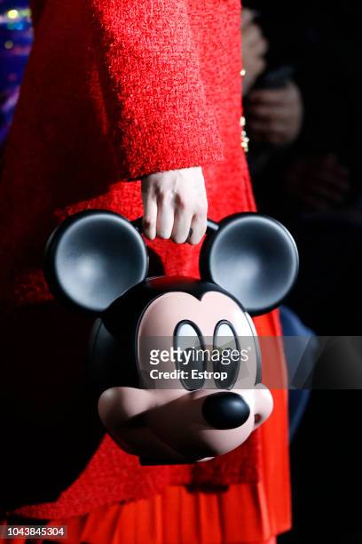 Bag detail with Mickey at the Gucci show during Paris Fashion Week Spring/Summer 2019 on September 24, 2018 in Paris, France.
