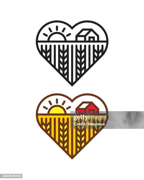 heart shape with farm landscape - agriculture logo stock illustrations