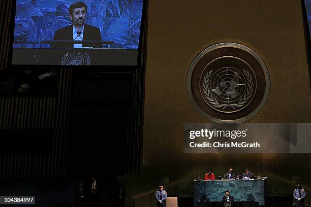 Mahmoud Ahmadinejad, President of the Islamic Republic of Iran addresses the 65th session of the General Assembly at the United Nations on September...