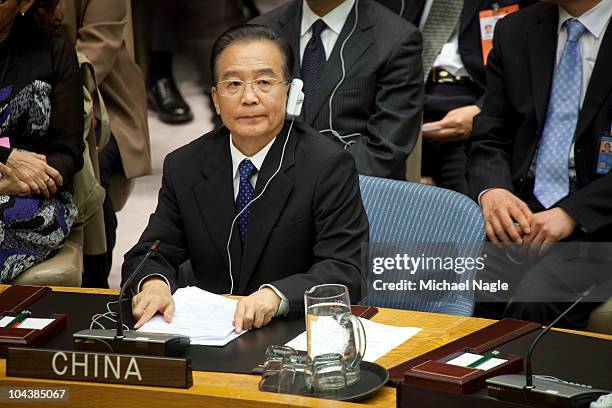 Chinese Premier Wen Jiao Bao prepares to speak at a Security Council meeting on the maintenance of international peace and security at the United...