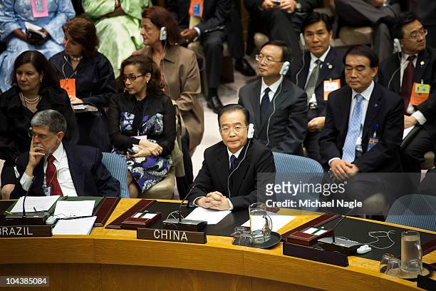 Chinese Premier Wen Jiao Bao speaks at a Security Council meeting on the maintenance of international peace and security at the United Nations on...
