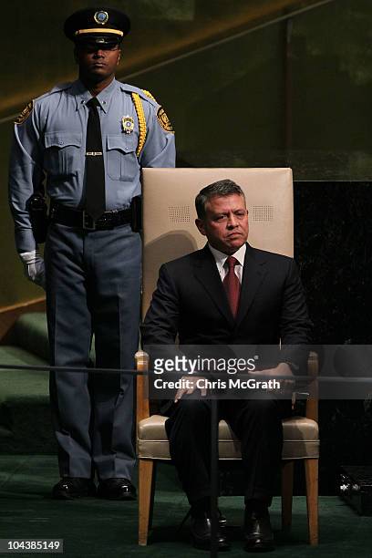 King Abdullah II Bin Al Hussein, Head of State of the Hashemite Kingdom of Jordan sits after his address at the 65th session of the General Assembly...