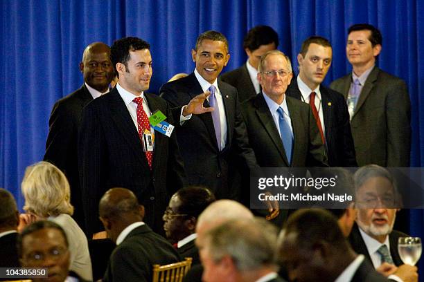 President Barack Obama arrives at the State Luncheon during the 65th General Assembly session of the United Nations on September 23, 2010 in New York...