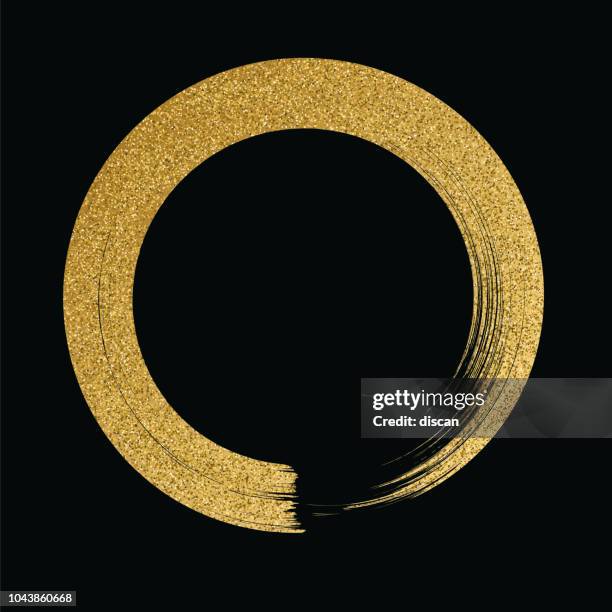 bildbanksillustrationer, clip art samt tecknat material och ikoner med gold circle glitter textur pensel på svart bakgrund - gold circle