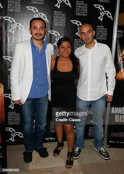 Edher Campos, Monica del Carmen and Rodrigo Bello pose for the camera during the presentation of the Mexican film Leap Year as part of the second...
