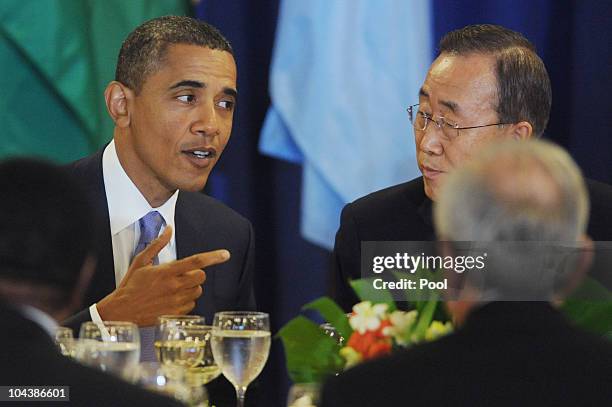 President Barack Obama attends a luncheon hosted by UN Secretary General Ban Ki-moon at UN headquarters September 23, 2010 in New York City. The...