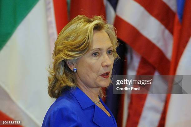 Secretary of State Hillary Clinton attends a luncheon hosted by UN Secretary General Ban Ki-moon at UN headquarters September 23, 2010 in New York...