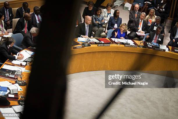 Secretary of State Hillary Clinton speaks at a Security Council meeting on the maintenance of international peace and security at the United Nations...