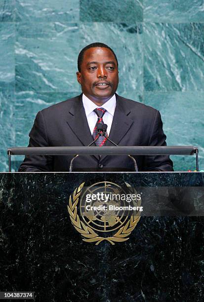 Joseph Kabila, president of the Congo, speaks during the 65th annual United Nations General Assembly at the UN in New York, U.S., on Thursday, Sept....