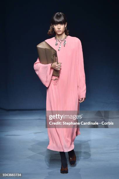 Model walks the runway during the Givenchy show as part of the Paris Fashion Week Womenswear Spring/Summer 2019 on September 30, 2018 in Paris,...