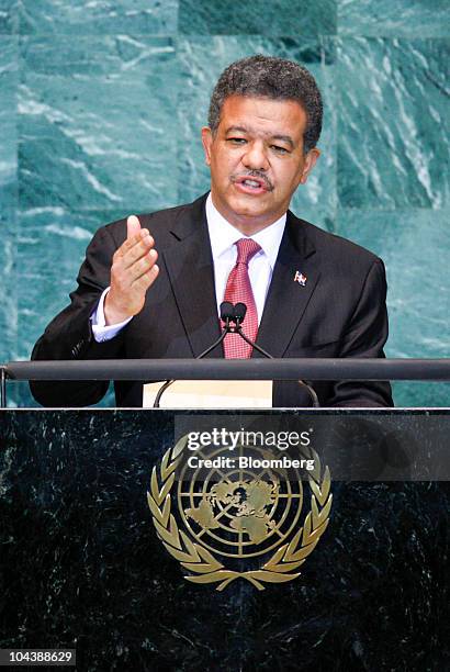 Leonel Fernandez Reyna, president of the Dominican Republic, speaks during the 65th annual United Nations General Assembly at the UN in New York,...