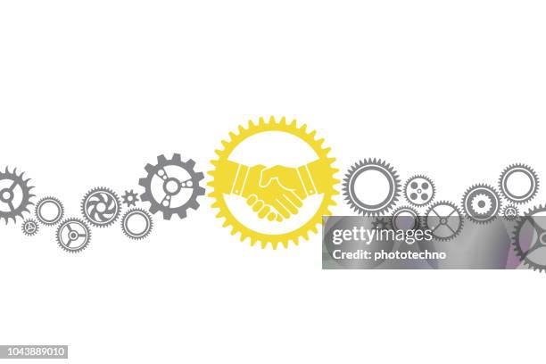 solution concept with handshake - computer solid background stock illustrations